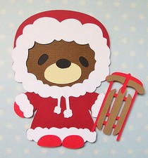 Winter Teddy Bear with Sled Paper Die Cut Paper Doll Scrapbook Embellishment