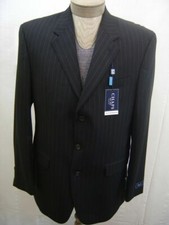 Chaps Mens 100% Wool Sport 3 Button Jacket Blazer Pinstripe Black Coat 42L $220