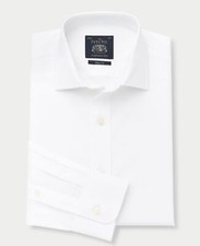 Savile Row Company Men's Slim Fit White Cotton Poplin Formal Dress Shirts