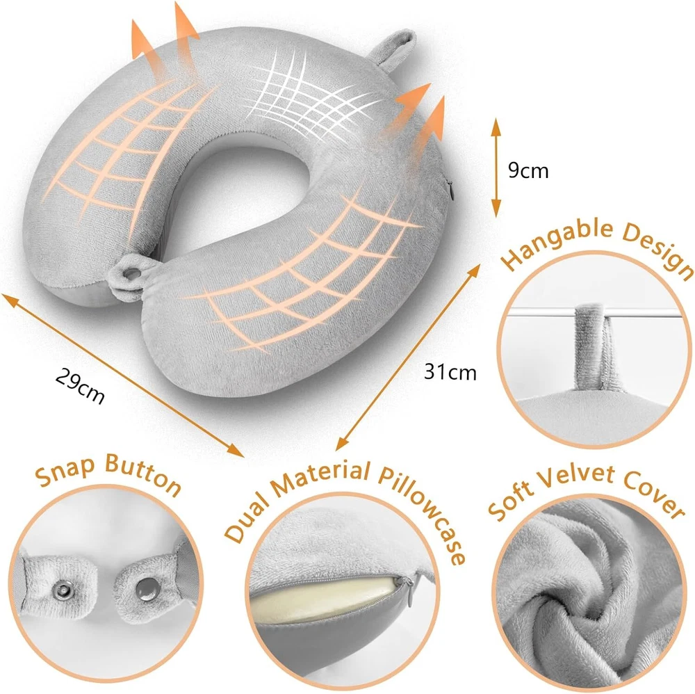 Travel Pillow, Memory Foam Neck Pillow for Traveling Winter Small, Gray