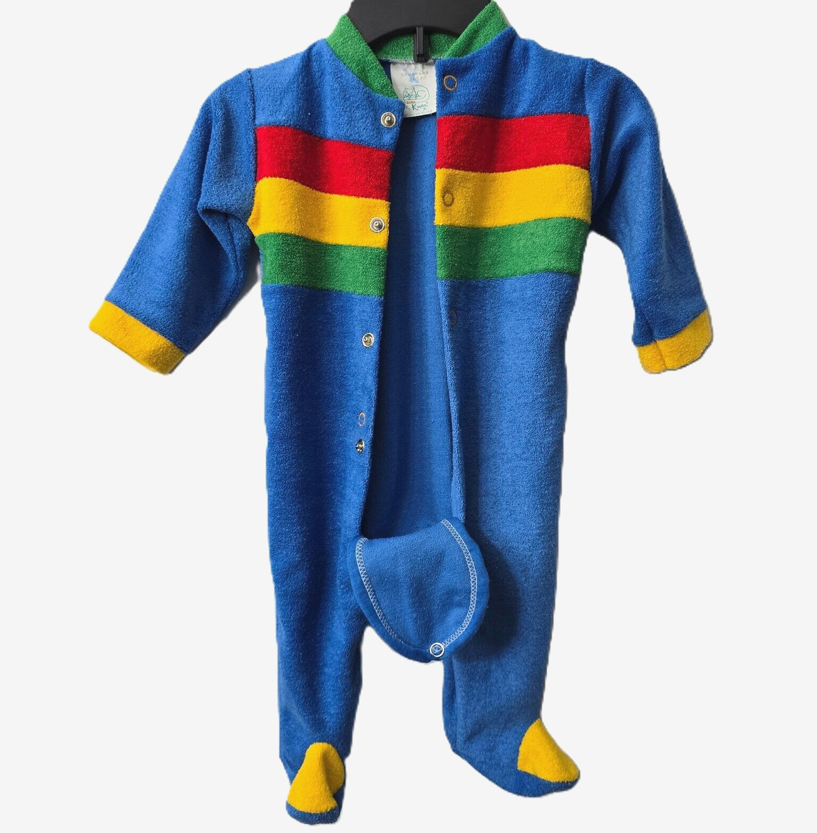 Vintage Terry Cloth Footed Bodysuit 6 9 month Romper Baby Rainbow Stripe USA 80s View 4