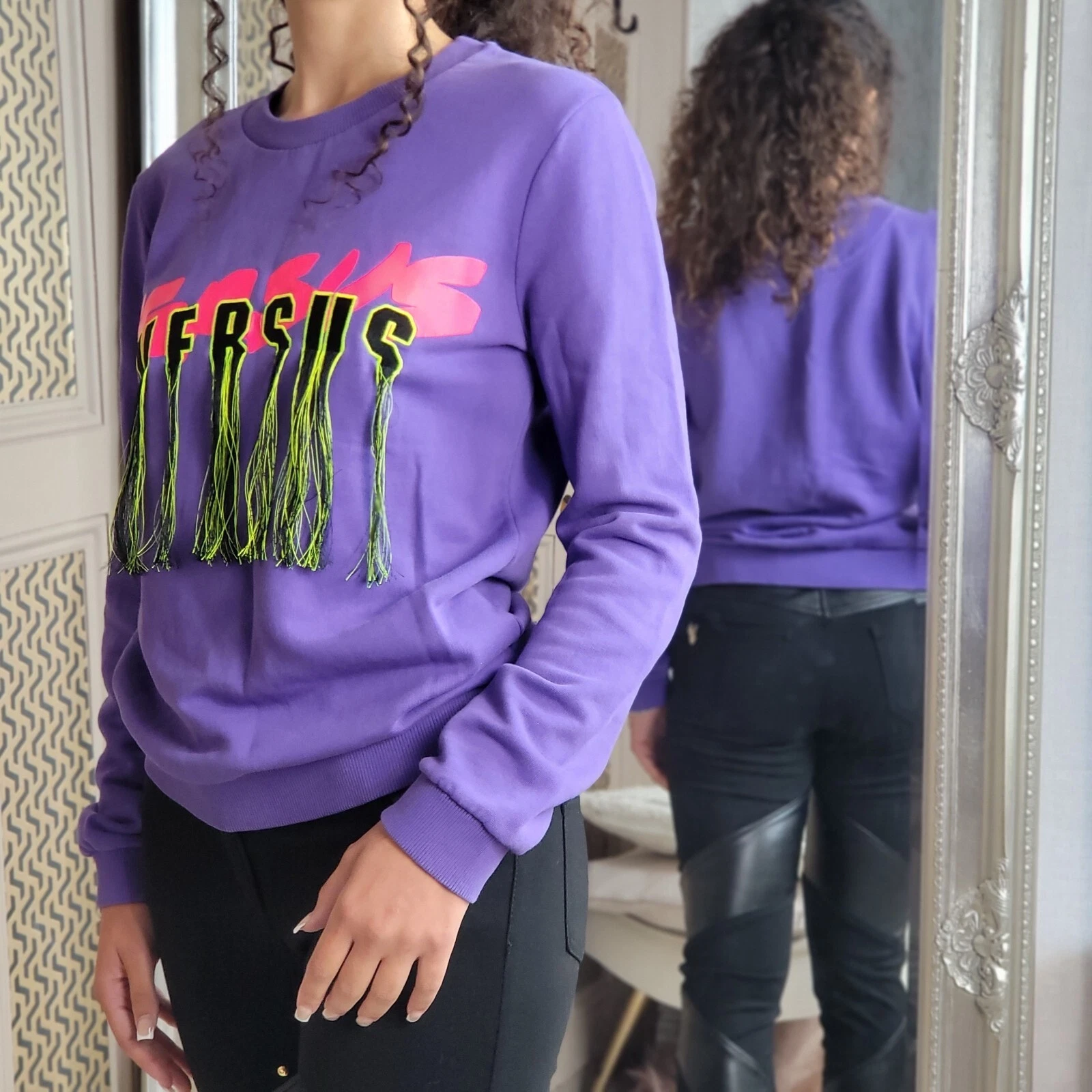 Felpa maglione top Gianni Versace Versus viola con logo nappa ERA 385€ Medium