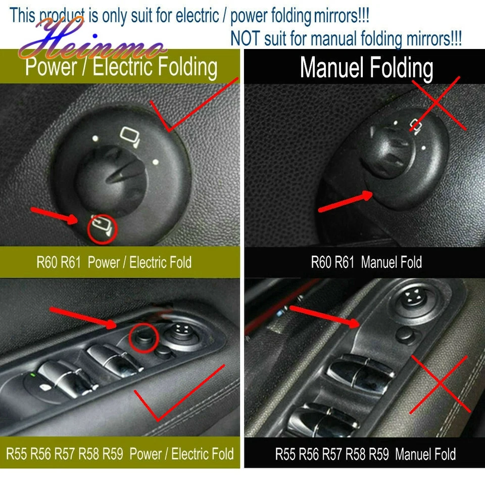Cubiertas de espejo lateral tapa alimentación para Cooper S R55 R56 R57 R60 R61 Paceman Countryman Foto 3 de 4