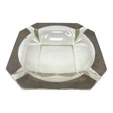 Vintage Large MCM Octagon Clear Glass Ashtray Cigar Cigarette Gold Trim 8” Heavy
