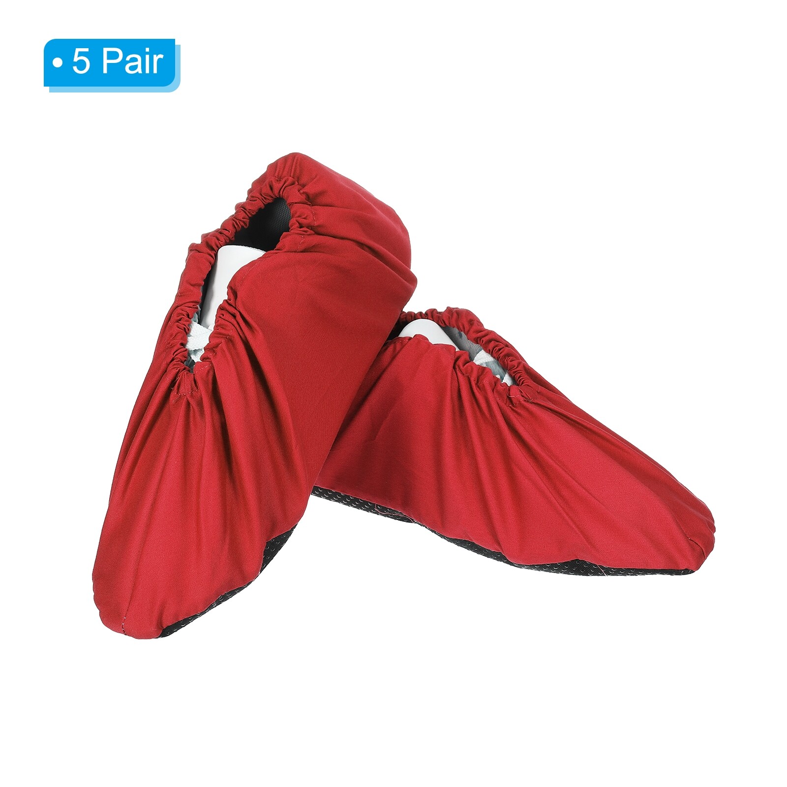 5Pairs Shoe & Boot Covers, Cotton NonSlip Shoe Covers for Indoors, Red