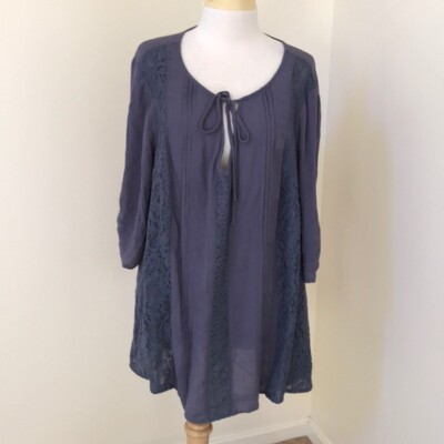 Torrid plus size 2X grey lace blouse with neck tie