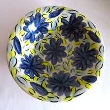 Hand Painted Duncan Grant Style Blue and Yellow Flower Ceramic Pasta Bowl