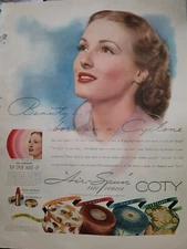 1940 Coty Air- Spun Face powder Make up beauty in a cyclone vintage Ad