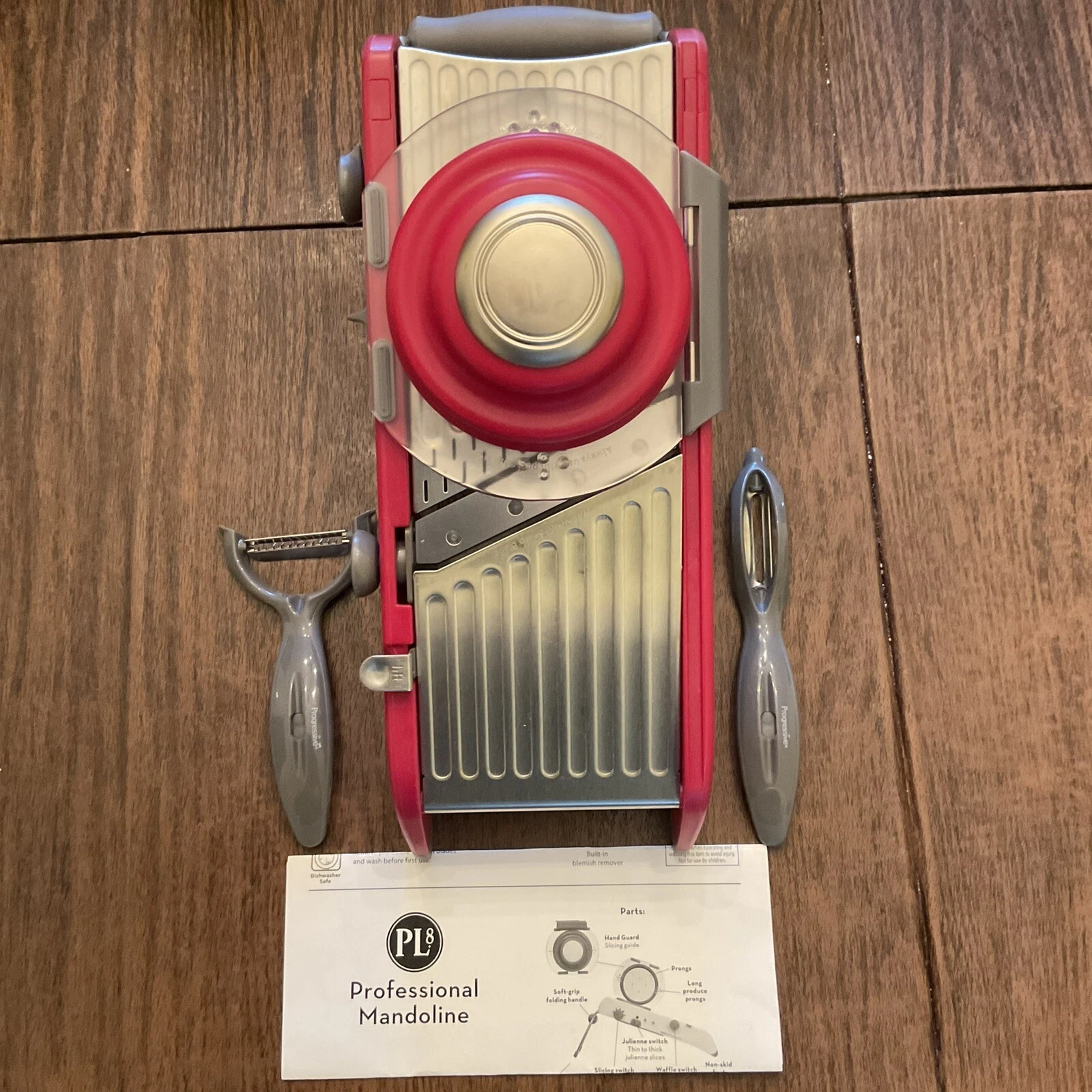 PL8 PROGRESSIVE Professional Red Mandoline w/ Prepworks Snap-Fit Peelers