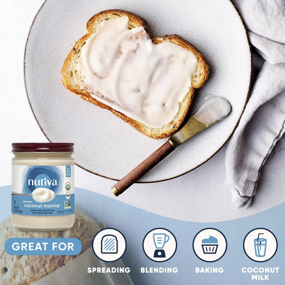 Mantequilla de coco orgánica en puré de maná de coco, 15 OZ, orgánica del USDA, no transgénica, vegana Foto 3 de 4