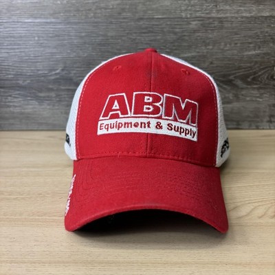 ABM Equipment & Supply Hat Cap Strap Back Red White Trucker Advertising Mens
