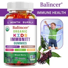 Organic Elderberry Kids Immunity Gummies,Vitamin C Zinc Supplement 30/60 Count