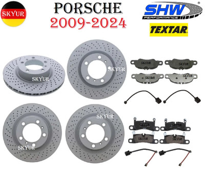 Front & Rear Rotors & Brake Pad Sets with Sensors For Porsche SHW & TEXTAR OEM