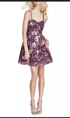 New BCX  size 9 Burgundy Floral Print Mini Cocktail and Party Mini Dress $89