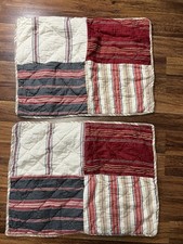Pair Of POTTERY BARN Multi-Stripe Patchwork STANDARD Quilted Pillow Shams