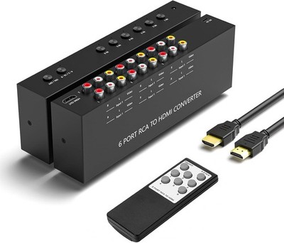6 Port RCA to HDMI, 1080P/720P 6 Way AV to HDMI Converter Composite CVBS AV S...