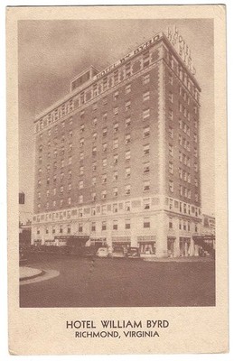 Richmond Virginia c1930's Hotel William Bryd, vintage car, closed in 1980''s