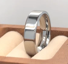 6mm High Polished Pipe Cut Ring Silver Tungsten Wedding Band Husband Gift Band
