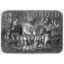 INDIA State Procession of the King of Delhi - Antique Print 1857