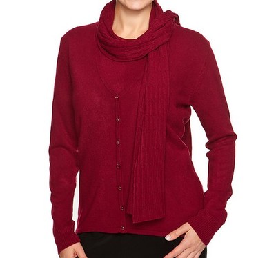 3tlg Set Cardigan rot 44 Damen Outfit Set Cardigan Pullover Schal 4.8486