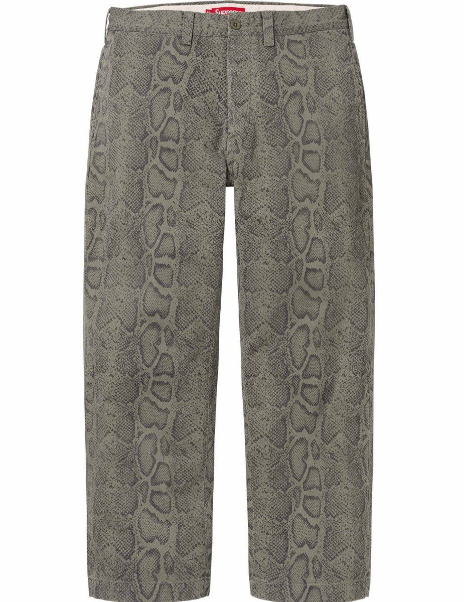 Supreme Snake Print Chino Pant Olive Green Size 38 Waist SS24 NWT