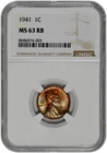 1941 1C Lincoln Wheat Cent NGC Graded MS 63 RB in New Holder with Toning