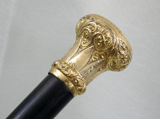 ANTIQUE WALKING CANE STICK ORNATE GOLD FILLED HANDLE EBONY WOOD NEVER ENGRAVED