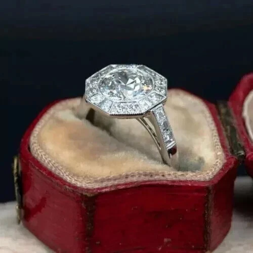 Vintage Art Deco Style Lab Created Diamond Engagement 14K White Gold Finish Ring