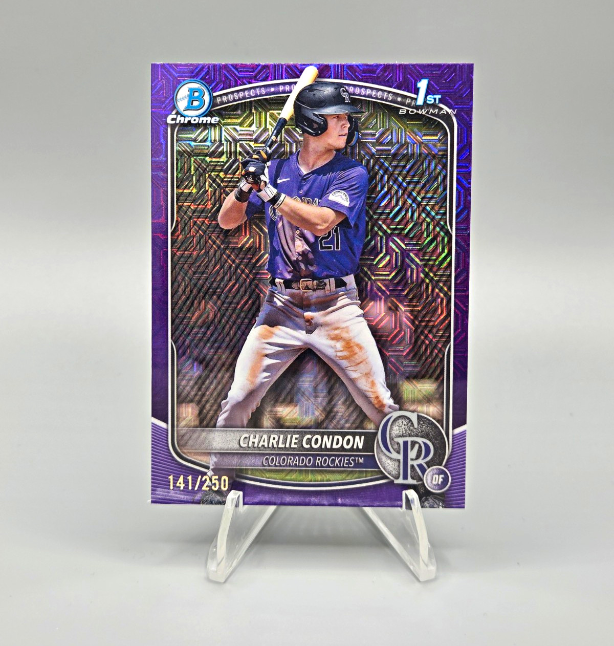 Topps 2025 Bowman Chrome Prospects #BCP-75 Charlie Condon Purple Mega/250 RC
