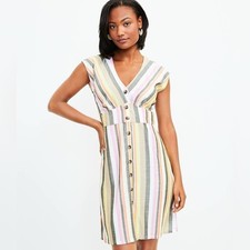 Loft Striped Button Flare Dress