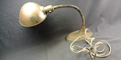 1930s Bronze Tone Industrial Goose Neck Desk Lamp Shade Eagle Cast Iron Light