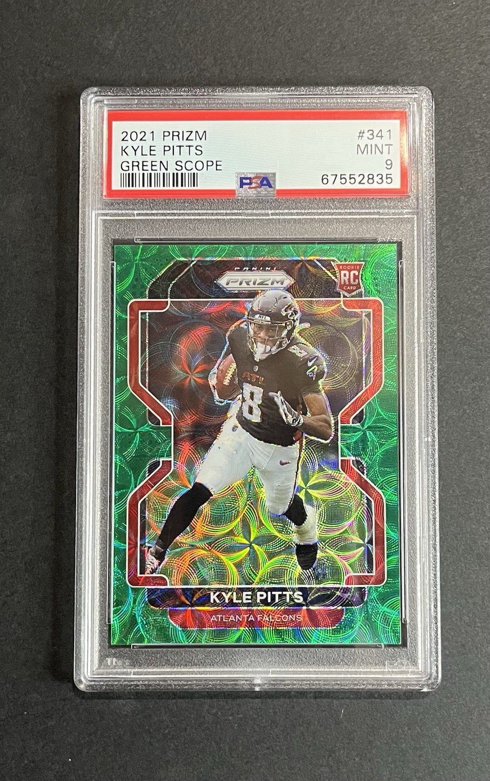 2021 Prizm Kyle Pitts Green Scope RC Rookie #/75 Falcons PSA 9