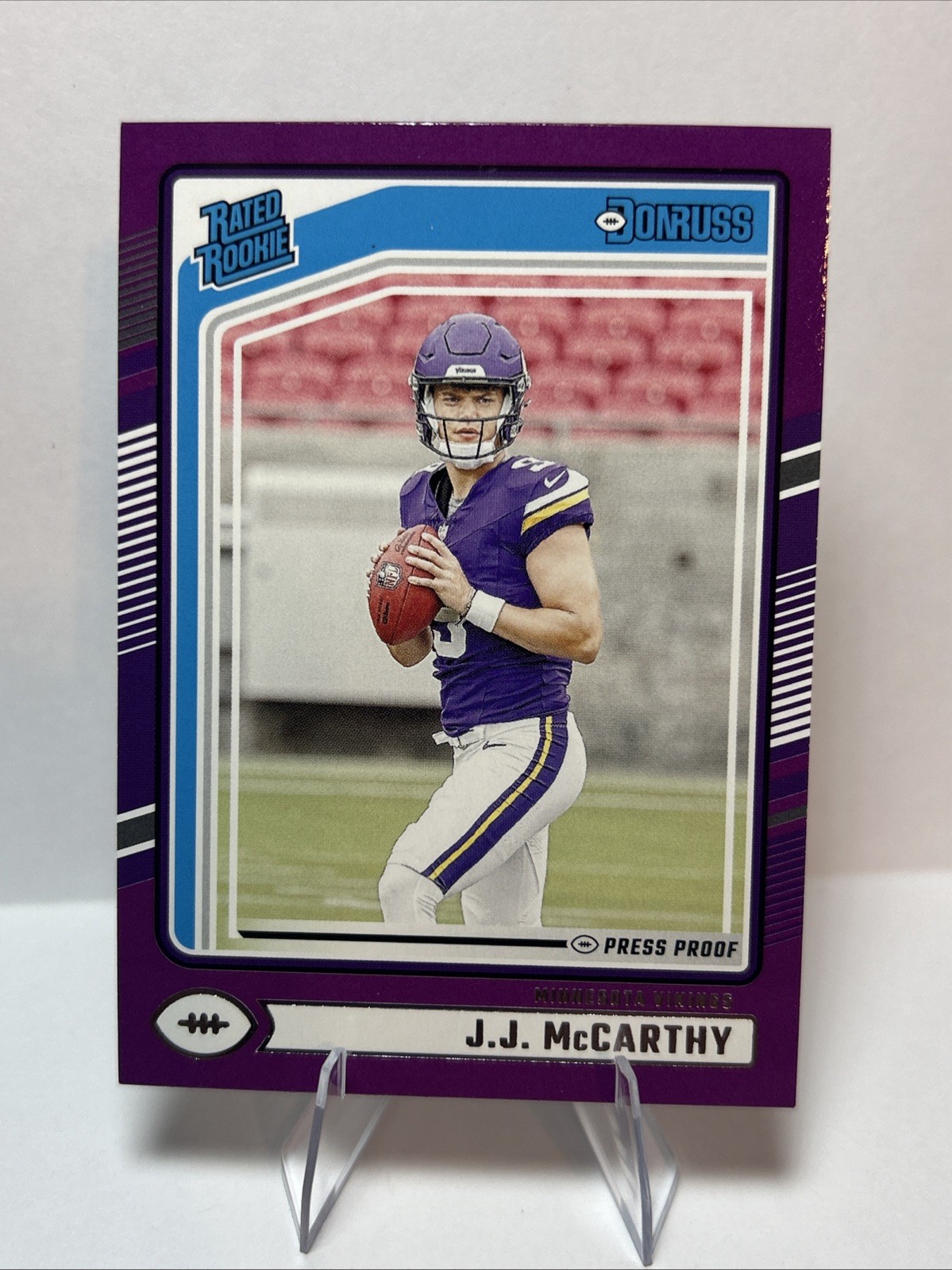 2024 Panini Donruss - Rated Rookie J.J. McCarthy #303 Purple Press Proof (RC)