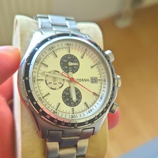Orologio Fossil Uomo Quarzo Cronografo Acciaio Argento/Bianco Data Tachimetro
