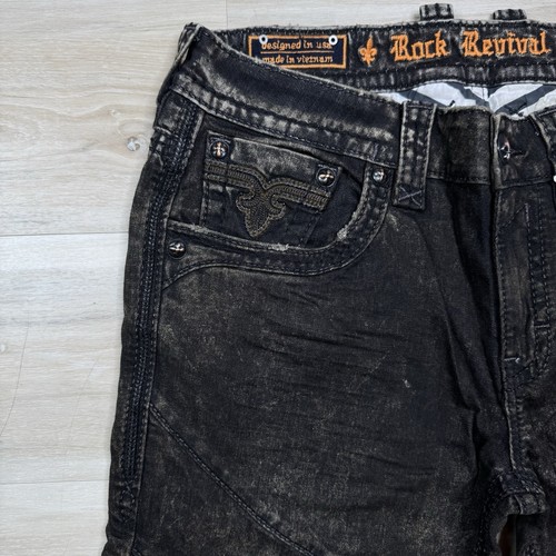 Rock Revival Glendon Biker Slim Fit Nieten Denim Jeans -Black Wash- Herren 36 - Bild 4 von 10