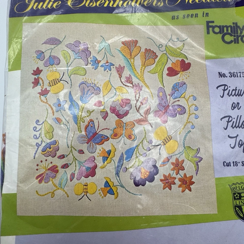 Kit de bordado vintage Bucilla Crewel 36175 Julie Eisenhower floral almohada superior Foto 3 de 4