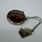 Fire agate stone brooch and gold plate - old jeweler's stock