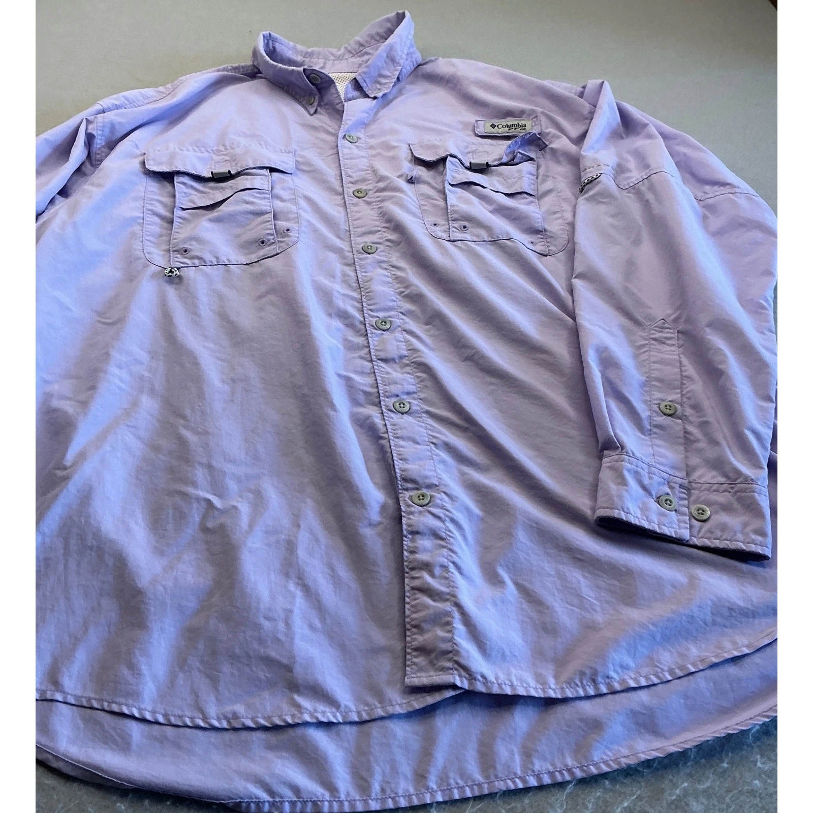 Columbia PFG Fishing Shirt Long Sleeve Omni-Shade Lavender Purple Mens XL Tall
