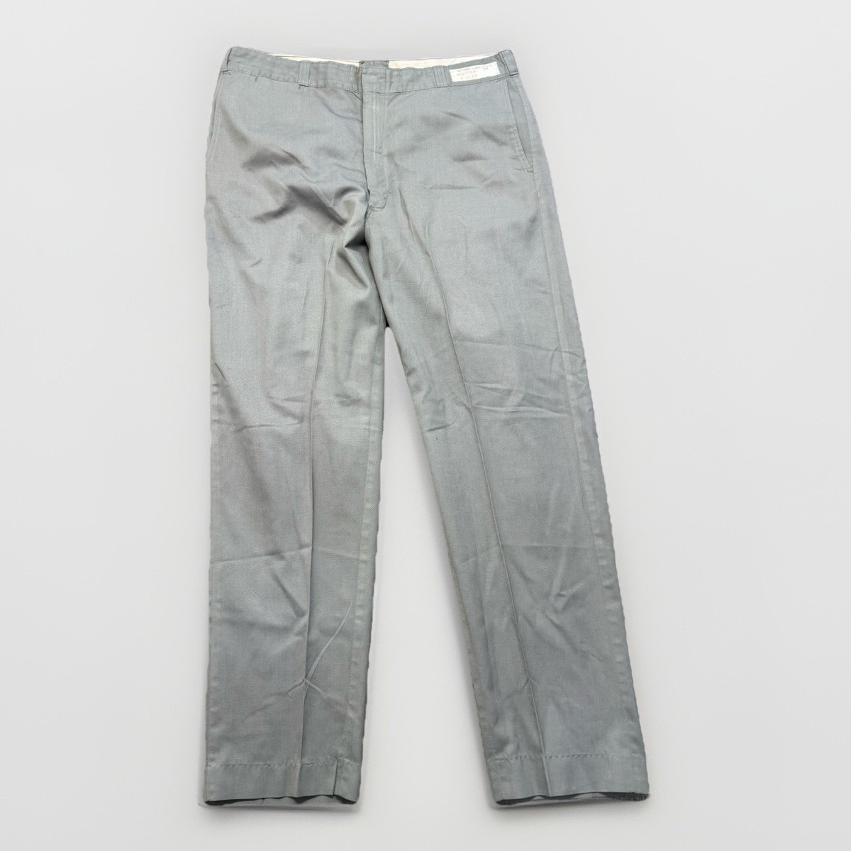 Vintage 70s Chino Pants Mens 36x32 Work Wear Zip Fly USA Made Grey