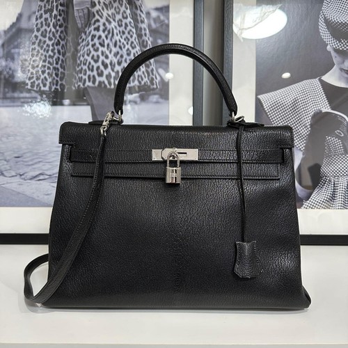 HERMES Kelly 35 Chevre Coromandel Black 879372