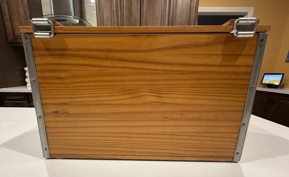 John Deer Wooden Checkerboard Storage Trunk w/Game Pieces & Bag - Carved - Image 2 of 4