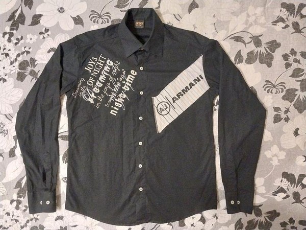 Men Armani Jeans Shirt Black Elastane 38 / M / 46