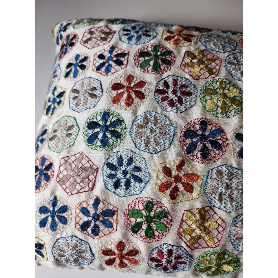 CYNTHIA ROWLEY Blanco Verde Azul Boho Hippie Flor Acento Almohada 17" Foto 2 de 4