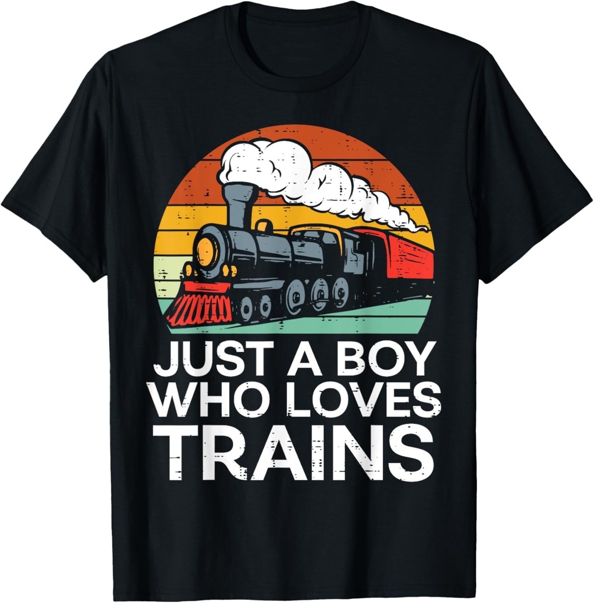 Just A Boy Who Loves Trains Retro Locomotive Men Kids Youth Gift