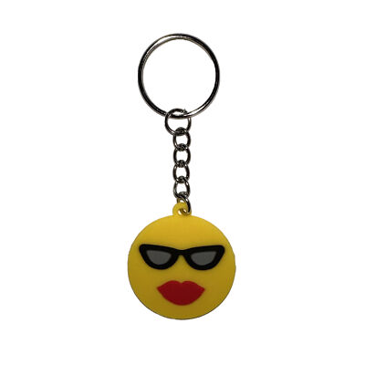 Sunglasses Shades & Red Lipstick Lips Smiley Face Emoji Rubber Silicone Keychain