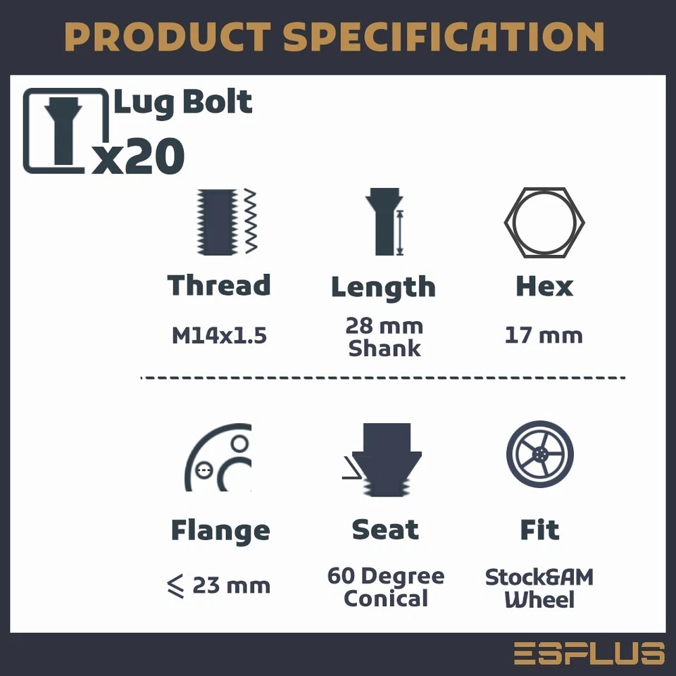 20x Perno de tuerca cónica M14x1,5 negro vástago de 28 mm apto para BMW/Mclaren/Maserati/Asiento/Volvo Foto 2 de 4