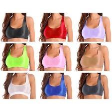 Women's Glossy Sexy Crop Top Sleeveless Tank Tops Yoga Workout Fitness Bustier