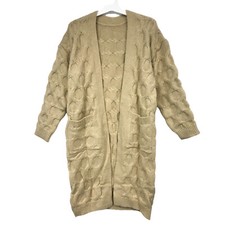 Womens Size S Long Sleeve Open Knit Long Cardigan Pockets Beige