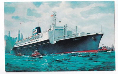 S.S. ATLANTIC, American Banner Lines, paint. Frederick J. Hoertz um 1960, farbig