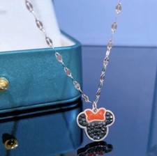 Brand New Cute Disney Minnie Mouse Charm 925 Silver Necklace In Gift Box